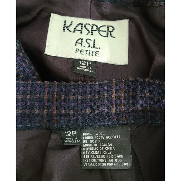 Kasper ASL Tweed Navy Skirt Suit Set 12 Petite Wool Vtg Career Dark Academia - Picture 7 of 12
